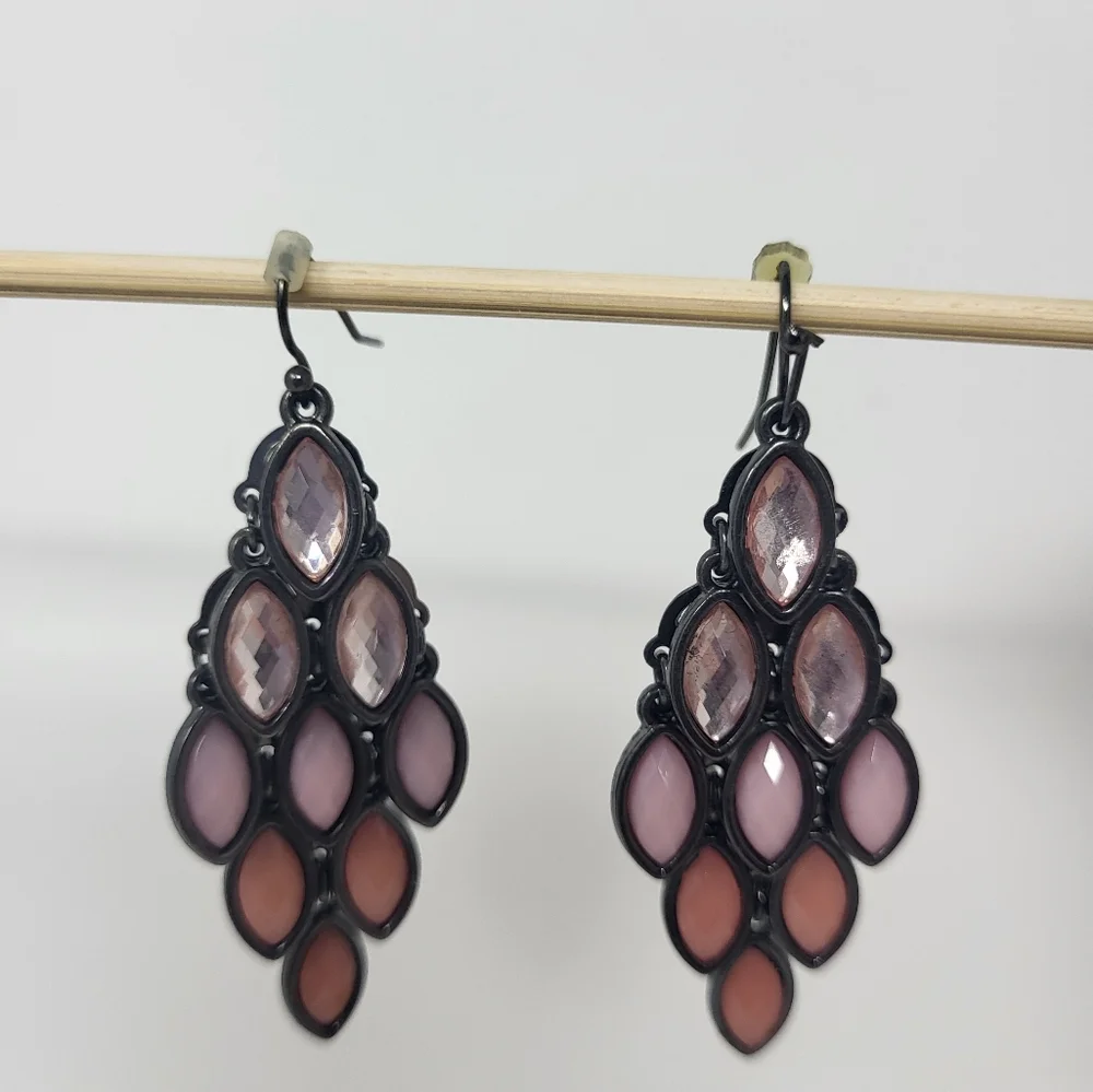 Peacock Drop Fish Hook Pierced‎ Ombre Earrings Pink Orange